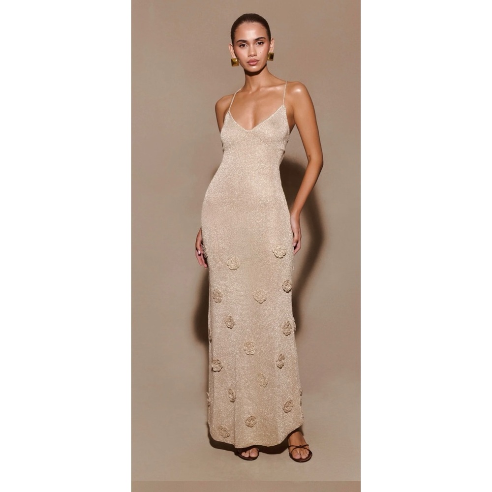 Meshki Metallic Gold Sleeveless Maxi Gown